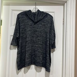 Black and white heather sweater with elbow length sleeves